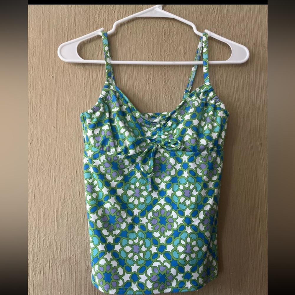LANDS END swimsuit swim Green white MOSAIC underwire TANKINI TOP 438018 Sz 4